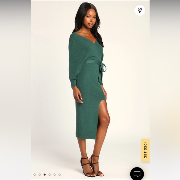 Lulu’s Fall into Fashion Dark Green Dolman Sleeve Sweater Midi Dress XS - Picture 2 of 6
